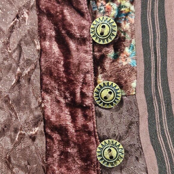 Hippie Boho Patchwork 80s Artsy Deco Phool Vintage Velvet Satin Jacket Large - Picture 4 of 13